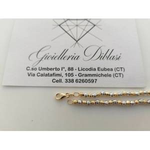 BRACCIALE Donna ORO GIALLO BIANCO 18 Karati 750% Bicolore Con SFERE Diamantate - 1 2