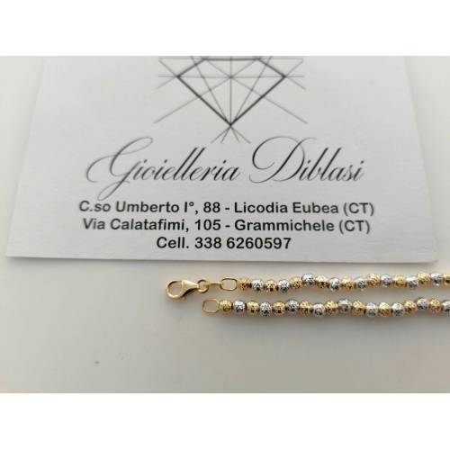 BRACCIALE Donna ORO GIALLO BIANCO 18 Karati 750% Bicolore Con SFERE Diamantate - 2
