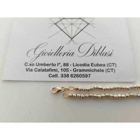 BRACCIALE Donna ORO GIALLO BIANCO 18 Karati 750% Bicolore Con SFERE Diamantate - 2