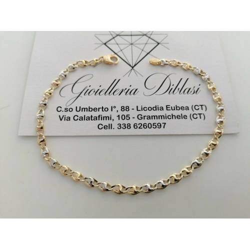 BRACCIALE Uomo Donna Unisex 18 Karati 750% In ORO GIALLO BIANCO Maglia Bicolore - 1