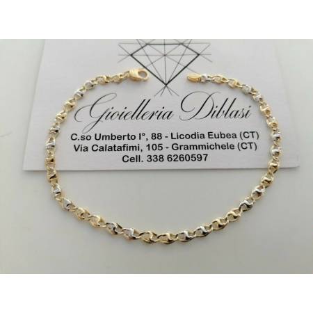 BRACCIALE Uomo Donna Unisex 18 Karati 750% In ORO GIALLO BIANCO Maglia Bicolore - 1
