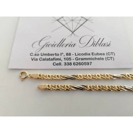 BRACCIALE In ORO 18 Karati 750% Uomo Donna Bicolore GIALLO BIANCO Maglia Catena - 2
