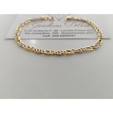 BRACCIALE In ORO 18 Karati 750% Uomo Donna Bicolore GIALLO BIANCO Maglia Catena - 2