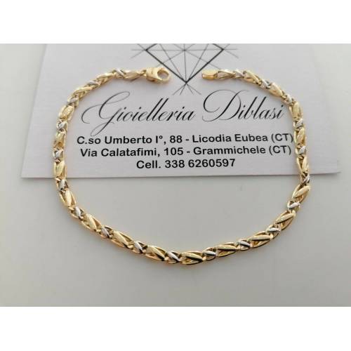 BRACCIALE In ORO 18 Karati 750% Uomo Donna GIALLO BIANCO Maglia Catena Bicolore - 1