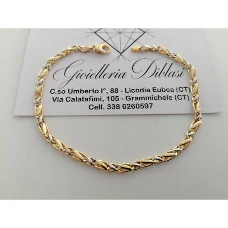 BRACCIALE In ORO 18 Karati 750% Uomo Donna GIALLO BIANCO Maglia Catena Bicolore - 1