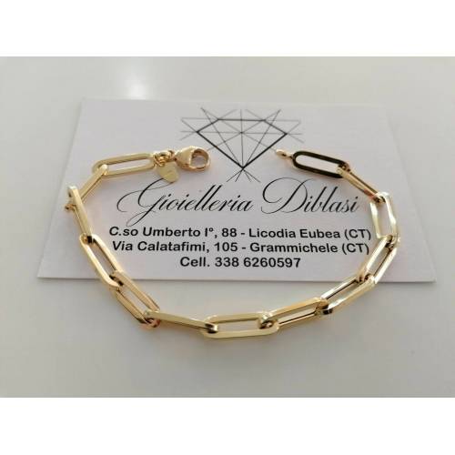 BRACCIALE Donna In ORO GIALLO 18 Karati 750%/1000 Maglia A CATENA Larga Lucida - 1
