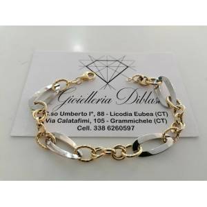 BRACCIALE In ORO 18 Karati 750%/1000 Donna Bicolore GIALLO BIANCO Maglia Catena - 1
