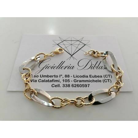 BRACCIALE In ORO 18 Karati 750%/1000 Donna Bicolore GIALLO BIANCO Maglia Catena - 1