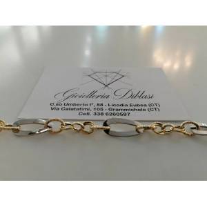 BRACCIALE In ORO 18 Karati 750%/1000 Donna Bicolore GIALLO BIANCO Maglia Catena - 1 2