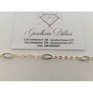 BRACCIALE ORO 18 Kt 750% Donna Bicolore GIALLO BIANCO Maglia A Catena Con Ovali - 1 2