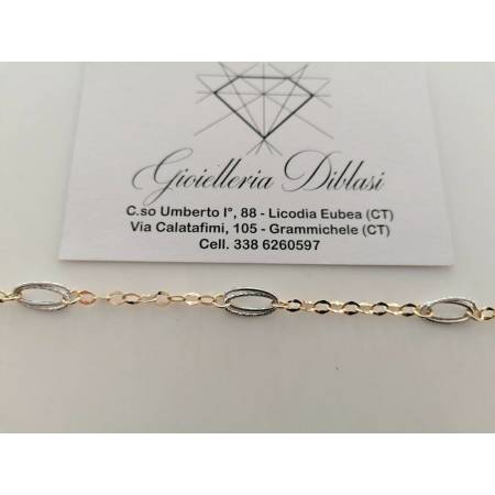 BRACCIALE ORO 18 Kt 750% Donna Bicolore GIALLO BIANCO Maglia A Catena Con Ovali - 2