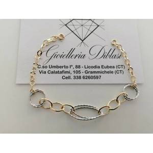 BRACCIALE ORO 18 Kt 750% Donna Bicolore GIALLO BIANCO Maglia A Catena Con Ovali - 1
