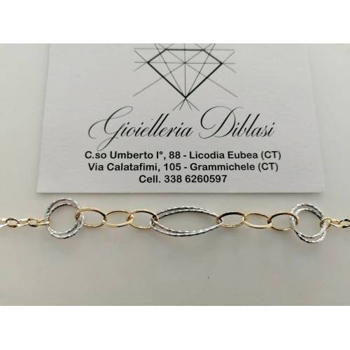 BRACCIALE ORO 18 Kt 750% Donna Bicolore GIALLO BIANCO Maglia A Catena Con Ovali - 2
