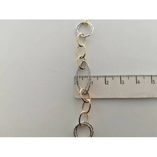 BRACCIALE ORO 18 Kt 750% Donna Bicolore GIALLO BIANCO Maglia A Catena Con Ovali - 3
