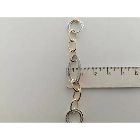 BRACCIALE ORO 18 Kt 750% Donna Bicolore GIALLO BIANCO Maglia A Catena Con Ovali - 3