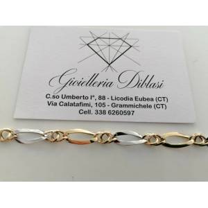 BRACCIALE ORO 18 Kt 750% Donna Bicolore GIALLO BIANCO Maglia A Catena Con Ovali - 1 2