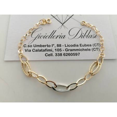 BRACCIALE ORO 18 Kt 750% Donna Bicolore GIALLO BIANCO Maglia A Catena Con Ovali - 1