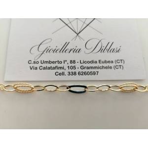 BRACCIALE ORO 18 Kt 750% Donna Bicolore GIALLO BIANCO Maglia A Catena Con Ovali - 1 2