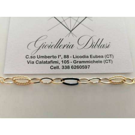 BRACCIALE ORO 18 Kt 750% Donna Bicolore GIALLO BIANCO Maglia A Catena Con Ovali - 2