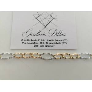 BRACCIALE ORO 18 Kt 750% Donna Bicolore GIALLO BIANCO Maglia A Catena Con Ovali - 1 2