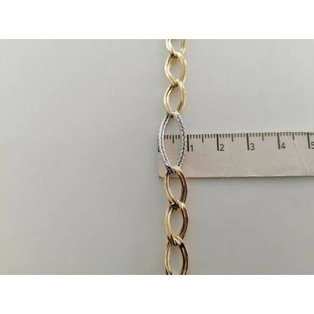 BRACCIALE ORO 18 Kt 750% Donna Bicolore GIALLO BIANCO Maglia A Catena Con Ovali - 3