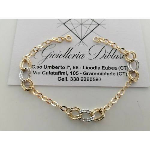 BRACCIALE ORO 18 Kt 750% Donna Bicolore GIALLO BIANCO Maglia A Catena Con Ovali - 1
