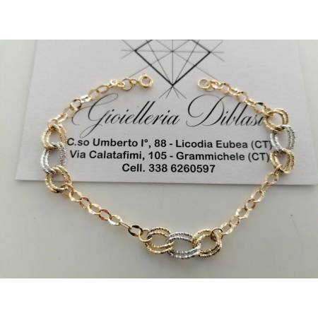 BRACCIALE ORO 18 Kt 750% Donna Bicolore GIALLO BIANCO Maglia A Catena Con Ovali - 1