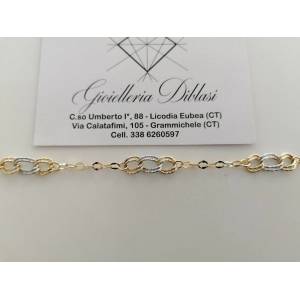 BRACCIALE ORO 18 Kt 750% Donna Bicolore GIALLO BIANCO Maglia A Catena Con Ovali - 1 2