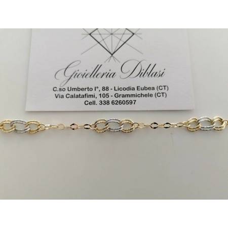 BRACCIALE ORO 18 Kt 750% Donna Bicolore GIALLO BIANCO Maglia A Catena Con Ovali - 2