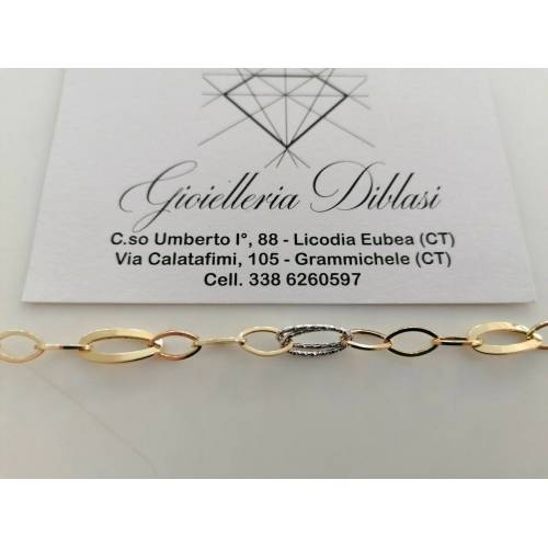 BRACCIALE ORO 18 Kt 750% Donna Bicolore GIALLO BIANCO Maglia A Catena Con Ovali - 2