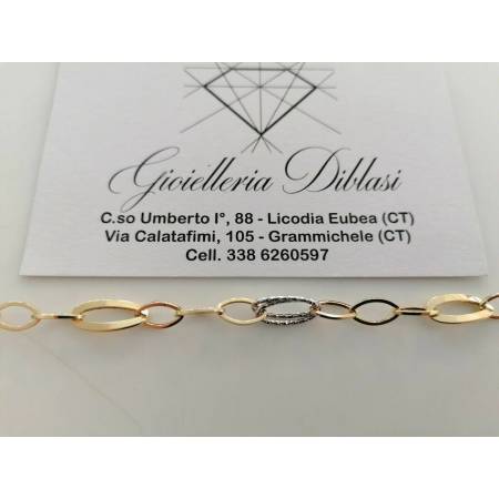 BRACCIALE ORO 18 Kt 750% Donna Bicolore GIALLO BIANCO Maglia A Catena Con Ovali - 2
