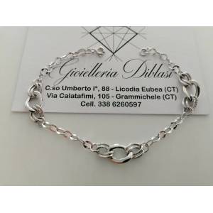 BRACCIALE ORO BIANCO Donna 18 Karati 750% Maglia Lucida CATENA Larga Con Ovali - 1
