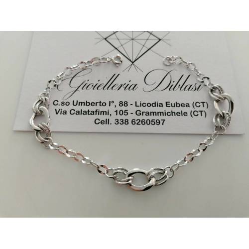 BRACCIALE ORO BIANCO Donna 18 Karati 750% Maglia Lucida CATENA Larga Con Ovali - 1