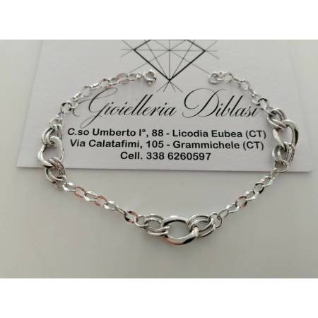 BRACCIALE ORO BIANCO Donna 18 Karati 750% Maglia Lucida CATENA Larga Con Ovali - 1