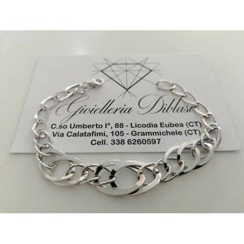 BRACCIALE ORO BIANCO Donna 18 Karati 750% Maglia Lucida CATENA Larga Con Ovali - 1