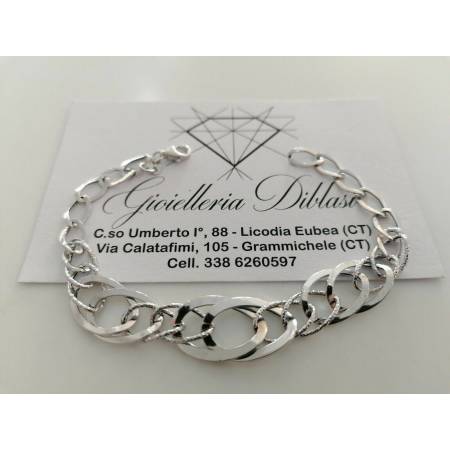 BRACCIALE ORO BIANCO Donna 18 Karati 750% Maglia Lucida CATENA Larga Con Ovali - 1