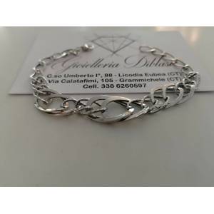 BRACCIALE ORO BIANCO Donna 18 Karati 750% Maglia Lucida CATENA Larga Con Ovali - 1 2