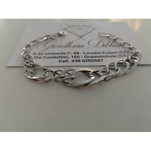 BRACCIALE ORO BIANCO Donna 18 Karati 750% Maglia Lucida CATENA Larga Con Ovali - 2