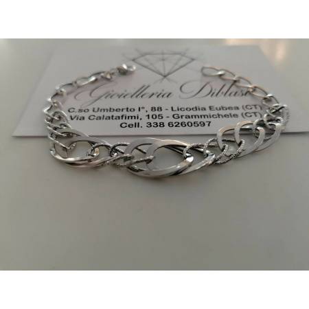 BRACCIALE ORO BIANCO Donna 18 Karati 750% Maglia Lucida CATENA Larga Con Ovali - 2