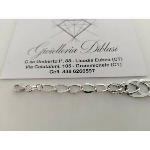 BRACCIALE ORO BIANCO Donna 18 Karati 750% Maglia Lucida CATENA Larga Con Ovali - 3
