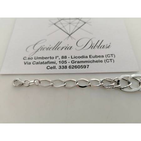 BRACCIALE ORO BIANCO Donna 18 Karati 750% Maglia Lucida CATENA Larga Con Ovali - 3