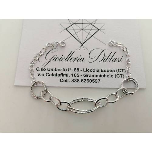 BRACCIALE ORO BIANCO Donna 18 Karati 750% Maglia Lucida CATENA Larga Con Ovali - 1