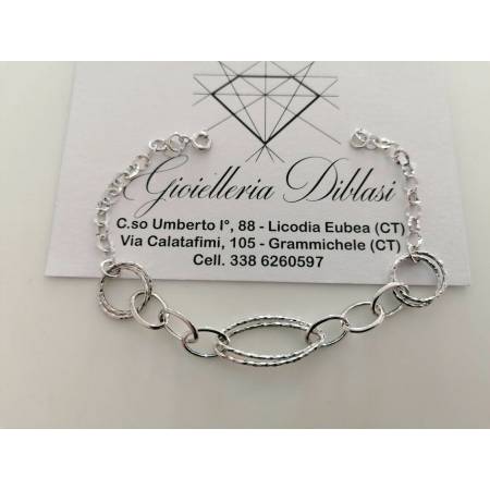 BRACCIALE ORO BIANCO Donna 18 Karati 750% Maglia Lucida CATENA Larga Con Ovali - 1