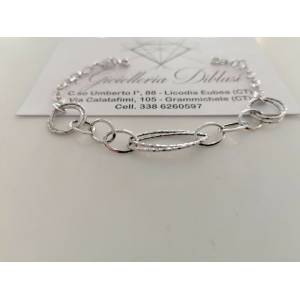 BRACCIALE ORO BIANCO Donna 18 Karati 750% Maglia Lucida CATENA Larga Con Ovali - 1 2