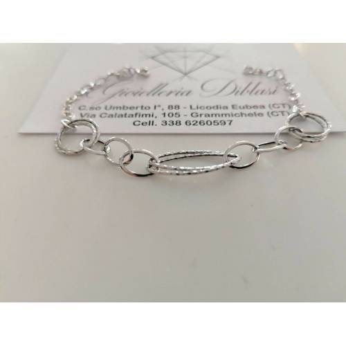 BRACCIALE ORO BIANCO Donna 18 Karati 750% Maglia Lucida CATENA Larga Con Ovali - 2