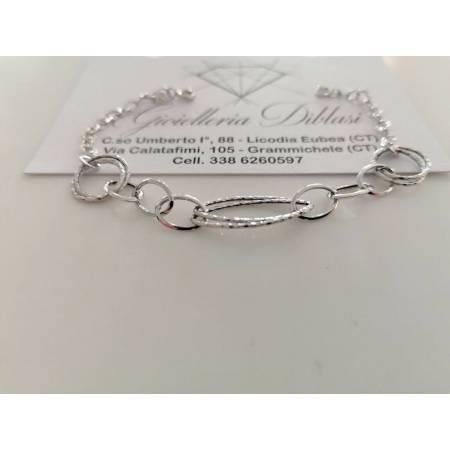 BRACCIALE ORO BIANCO Donna 18 Karati 750% Maglia Lucida CATENA Larga Con Ovali - 2