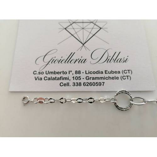 BRACCIALE ORO BIANCO Donna 18 Karati 750% Maglia Lucida CATENA Larga Con Ovali - 3