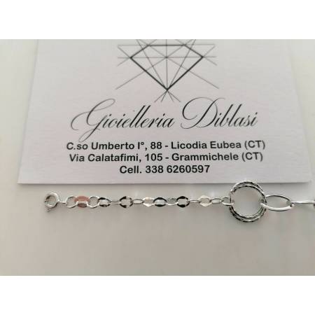 BRACCIALE ORO BIANCO Donna 18 Karati 750% Maglia Lucida CATENA Larga Con Ovali - 3