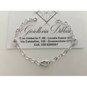 BRACCIALE ORO BIANCO Donna 18 Karati 750% Maglia Lucida CATENA Larga Con Ovali - 1