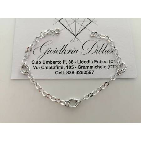 BRACCIALE ORO BIANCO Donna 18 Karati 750% Maglia Lucida CATENA Larga Con Ovali - 1